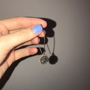 Gold and dark grey stone drop earrings